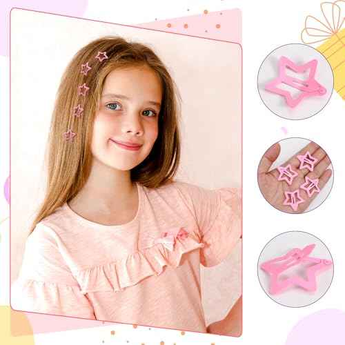 48 Pcs Y2k Hair Clips Set for Girls,Pink Kawaii Star Hair Clips 2000s Non Slip Accessories Styling Tools Retro Cross Love Pentagram Cool Hair Barrettes Kids Women