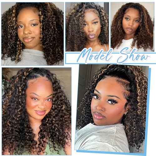 4/27 Kinky Curly Half Wig Human Hair 200 Density 3 In 1 Seamless Flip Over Glueless Wigs Human Hair Wear and Go Curly Wig Human Hair Drawstring Headband Wig for Women 22 Inch