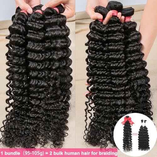 12A Deep Wave Human Hair Bundles 20 22 24 Inch Brazilian Curly 3 Bundles Human Hair 100% Unprocessed Virgin Wet and Wavy Hair Weave 1B Black