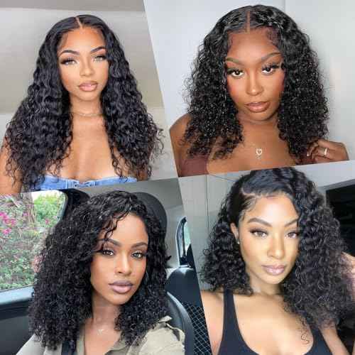 YMSGIRL 13x6 Deep Wave Lace Front Wigs Human Hair Ready To Go Curly Lace Front Glueless Wigs Human Hair Pre Plucked Pre Cut Beginner Friendly 18 Inch