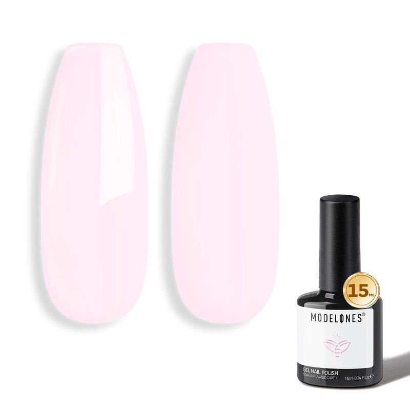 Light Pink Gel Nail Polish - Modelones Petal Milky Pink Soak Off Gel for Spring Nail Art | 15 ML