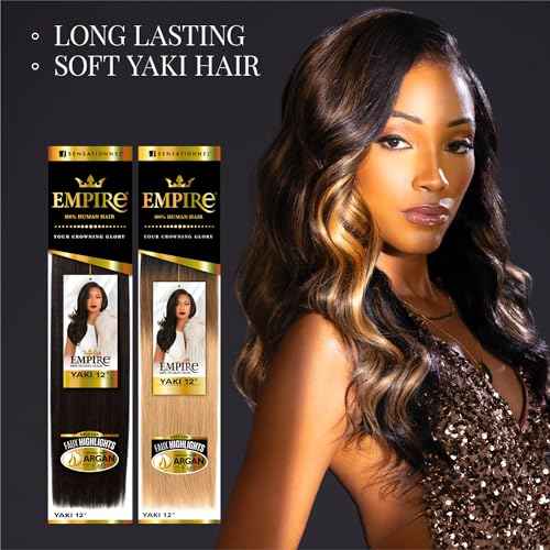 Sensationnel Empire yaki human hair - Tangle Free Weaving for Quick Weave and Sew in Styles for Faux Highlights and Fauxmiddlepart Leave Out - 1 Pack (24 inch, 1 JETBLACK)