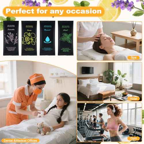 Moist Cotton Towel Bulk Moist Towelettes Individually Wrapped 8.7" x 8.7",White Towel Services,Refreshment Pre Moistened Towels Lavender Lemon,Mint and Unscented for Sport Party Spa (pack of 400)
