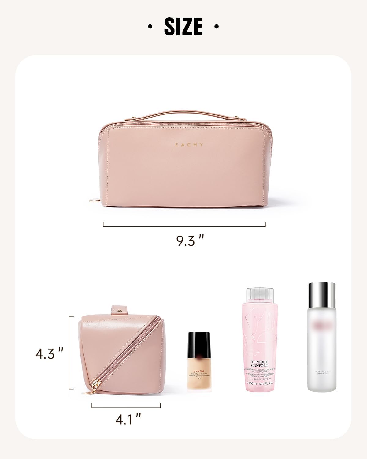 Travel Makeup Bag - Large Capacity Waterproof PU Leather | Portable Toiletry Organizer for Skincare & Brushes
