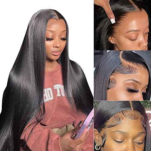 Lace Front Wigs Human Hair Straight 13x4 HD Transparent Lace Frontal Human Hair Wigs Pre Plucked with Baby Hair 180% Density (22inch)