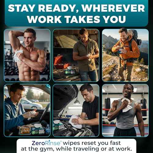 XL Body Wipes for Men ? 50 No Rinse Shower Sheets + 4 Travel Bath Sachets, 10" x 11.5" Adult Disposable Washcloths and Face Towels for Camping, After Gym and Survival Gear