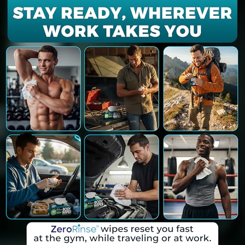 Body Wipes for Men (2 Pack) ? 100 XL No Rinse Shower Sheets + 8 Travel Bath Wipes, 10" x 11.5" Adult Disposable Washcloths for After Gym Use, Hunting, Camping and Travel