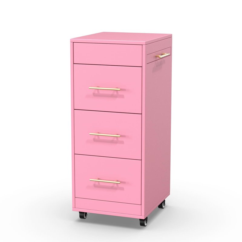 Salon Trolley Cart with Wheels, 3-Drawer Rolling Hair Styling Station, Mobile Beauty Trolley with Hot Tools Holder, Storage for Salon, Barbershop, Spa & Tattoo, Pink