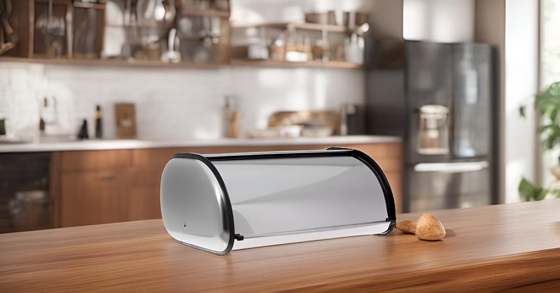 HOME IT Stainless Steel Bread Box for Kitchen Countertop, Large Bread Storage Bin with Roll Top Lid, Keeper for Loaf, Bagels & Pastries, Metal, 16.5 x 10 x 8 Inch