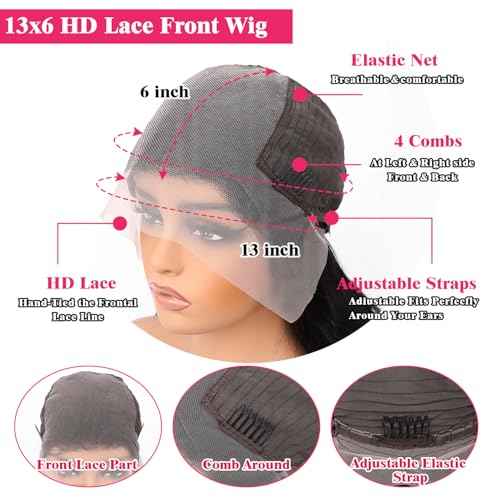 Deep Wave Lace Front Wigs Human Hair 13x6 Hd Lace Front Wig 180% Density For Women Wet And Wavy Wig Pre Plucked With Baby Hair 13x6 Deep Curly Frontal Wig Natural Black Tangle Free 24 Inch