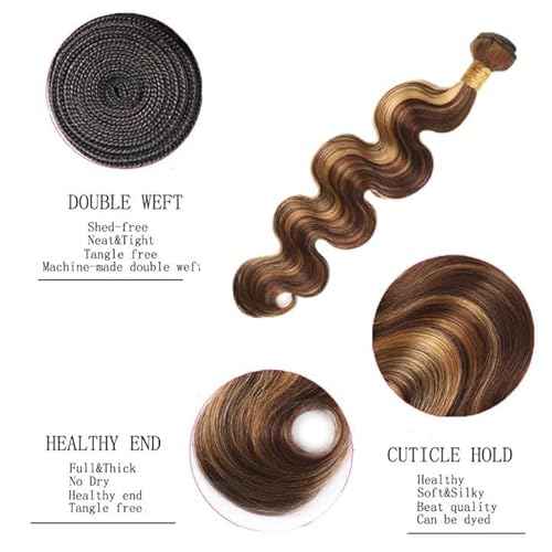 P427 Blonde Bundles Human Hair Body Wave Bundles 24 26 28 Inch Human Hair Weave 3 Bundle Unprocessed Brazilian Virgin Hair Highlight Brown Body Wave Human Hair Extensions 50 Grams/Bundle