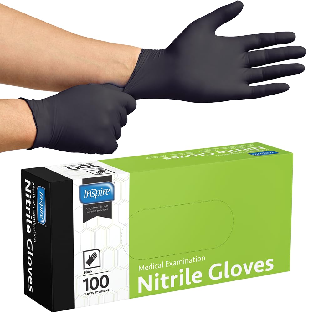 Inspire Black Nitrile Gloves | THE ORIGINAL Quality Black Gloves Disposable Latex Free | 4.5 Cooking (Nitrile, Large)