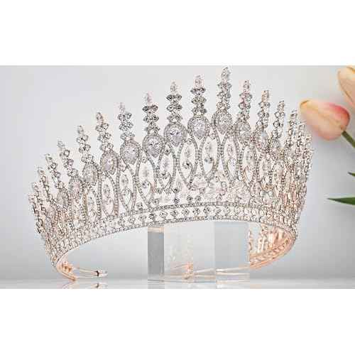 QXMYOO Tall Wedding Tiaras for Bride Large Queen Crowns 5A Cubic Zirconia Princess CZ Bridal Headband for Bride Party Big Pageant Crown for Women Huge Crystal Headpiece Bridal Hair Accessories