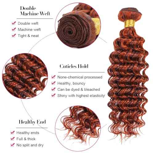 16 18 20 Inch P33/350 Bundle Highlight Orange Brown Deep Wave Human Hair Bundles Two Tone Auburn Brown Mixed With Ginger Bundle Ombre Copper Deep Curly Bundles