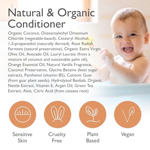 SoCal Suds & Company - Organic Baby & Kids Conditioner - Gentle Natural Ingredients, Vitamin Rich Organic Oils for Babies and Kids Sensitive Scalp - Orange Vanilla, 12oz - 2 Pack