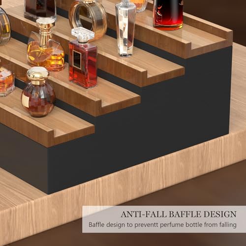 Zalida Wooden Cologne Organizer for Men 4 Tier of Perfume Display Holder of Drawer & 2 Hidden Compartments Larger Storage Space Mens Perfume Organizer Shelf Stand,Gift for Man (4T-Black Walnut)