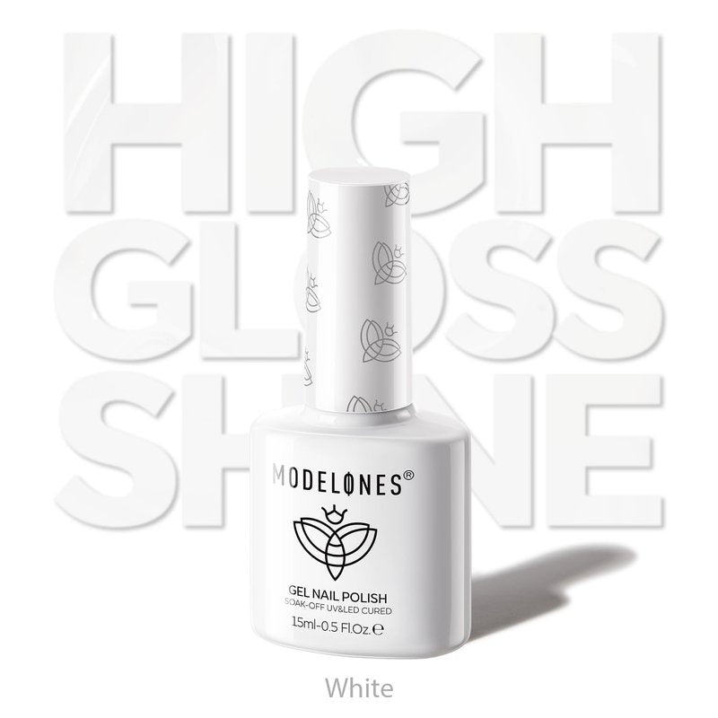 Modelones Hema-Free Gel Polish - High Gloss White Finish for Sensitive Nails | 15ml Soak Off UV Cure