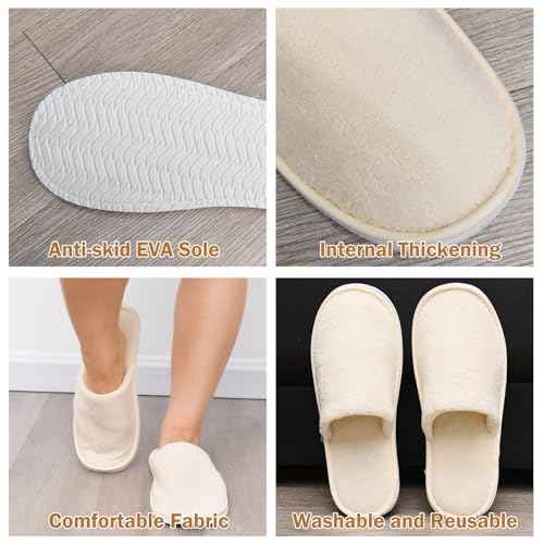 AQUEENLY House Slippers - Washable Spa Slippers Non Slip Indoor Guest Slippers for Shoeless Home, Women & Men