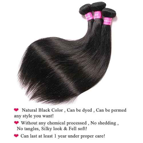 12A Human Hair Bundles Straight 100% Unprocessed Brazilian Virgin Hair Weave 4 Bundles Silky Black Hair for Black Women 12 14 16 18 Inch
