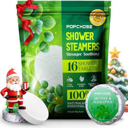 POPCHOSE Shower Steamers Aromatherapy 16 Pack, Stocking Stuffers Christmas Gifts for Women, White Elephant Gifts Eucalyptus for Shower Quick Relief Nasal Congestion, Self Care & Home Spa Relaxation