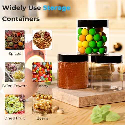 Keketin 36 Pack Plastic Jars with Black Lids 4 oz, 120ml Round Cosmetic Containers Jars with Screw Lids,Empty Plastic Containers Slime Jar for Cream,Ointments,Lotions,Food Storage,Art Crtafts
