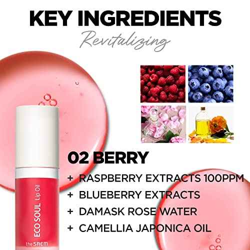 THESAEM Eco Soul Lip Oil 3 Combo Set (01 Honey + 02 Berry + 03 Grapefruit) - Plumping & Hydrating Lip Oil to Nourish & Moisturize Lips - Lips Soft & Glossy for Dry Lips, 0.21 fl.oz.