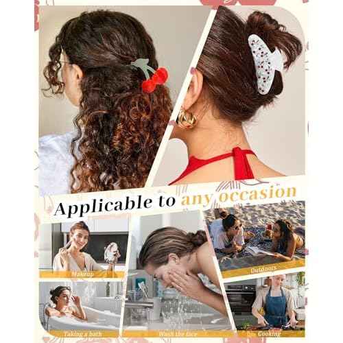 HAIMEIKANG 3 PCs Fruit Hair Claw Clips for Women - Non Slip Strong Hold Cute Non-slip Stylish Accessories for Thick Thin Hair (Cherry Hair Clips)