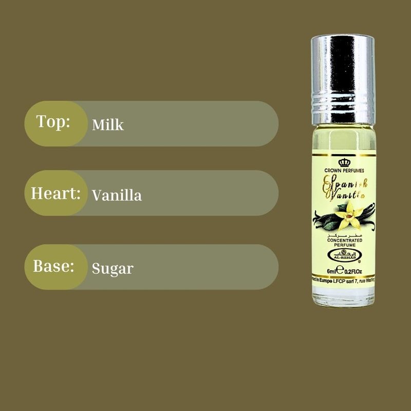 Al-Rehab Spanish Vanilla Perfume Oil 6ML (0.2 Oz) - Arabian Oils For Women - Long Lasting Concentrated Oil - A Luxurious Soft & Sweet Women's Fragrance For An Elegant Touch