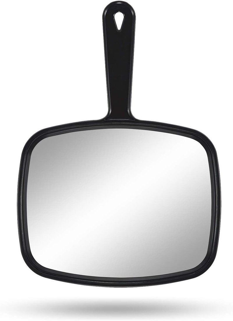 PROTECLE Handheld Salon Mirror - 10.3" x 7.4" Square Black Hairdressing Tool with Handle
