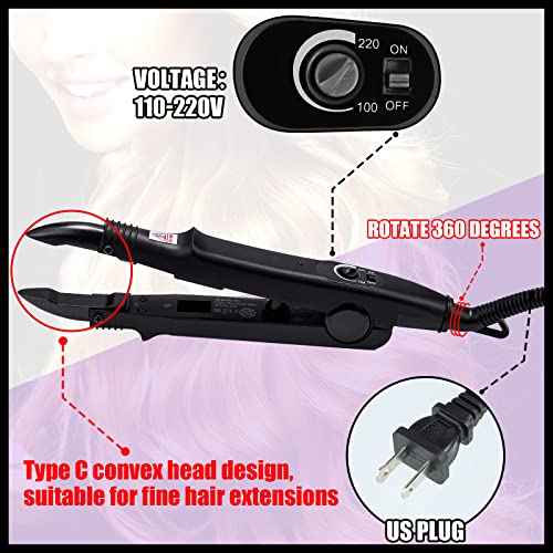 Keratin Hair Extension Kit: Heat Iron, Keratin Glue Granules, Protector Templates, Hair Clips, and Finger Protector(Black)