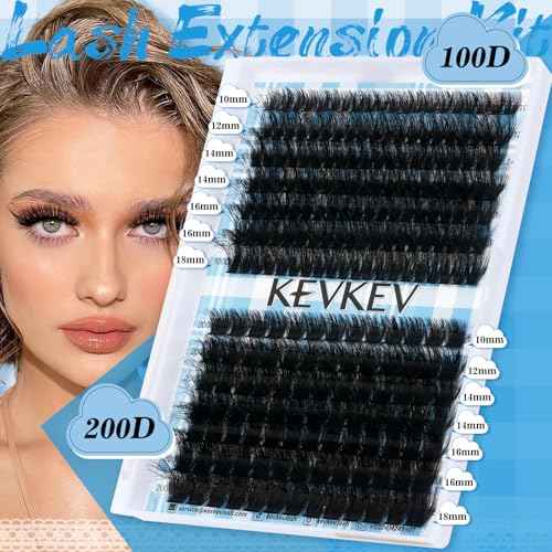 Lash Extension Kit 280pcs Volume Lash Clusters 100D+200D Lash Clusters Kit 10-18mm Individual Lashes Kit With Lash Bond And Seal£¬Lash Tweezers Thick Lash Extension Kit DIY At Home(0.05D,100D+200D)