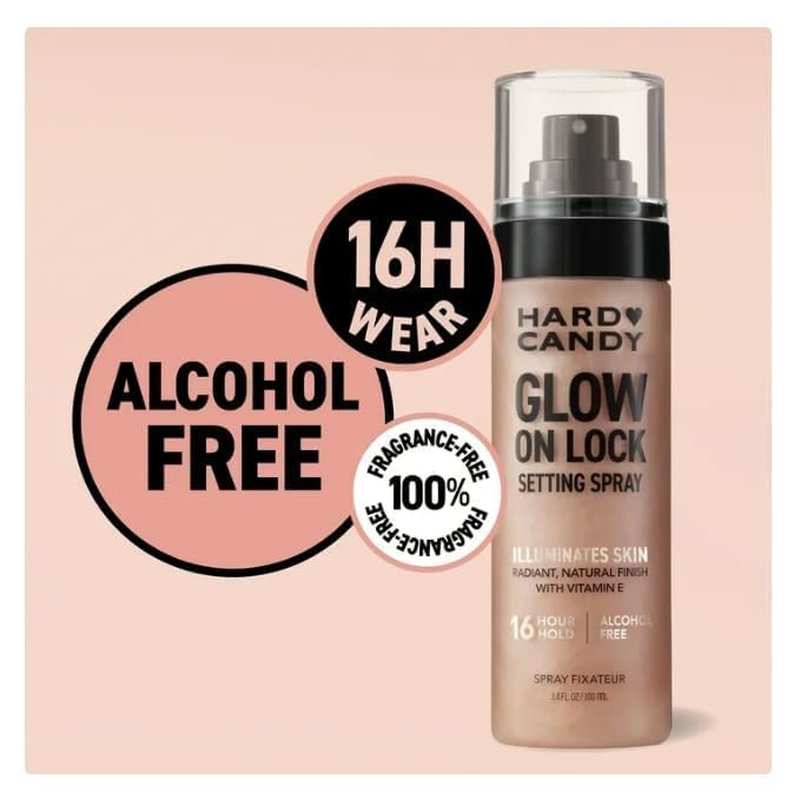 Hard Candy Glow On Lock Setting Spray - Alcohol-Free, 16 Hour Hold | Luminous Finish, 3.4oz