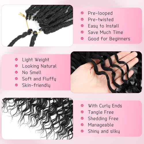 Deep Faux Locs Crochet Hair for Women Goddess Locs Crochet Hair Faux Locs with Curly Ends Boho Faux Pre Looped Deep Wavy Synthetic Hair Extension 18 Inch 8 Packs 1B#