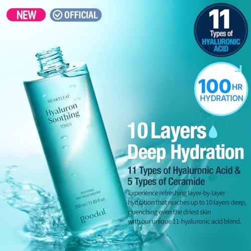 GOODAL Heartleaf Hyaluron Soothing Toner - Trouble Care, Korean Skin Care, Soothing, Moisturizing, Hydrating, Calming Skin, Instant Cooling, Hyaluronic Acid,Ceramide (11.83 fl.oz.)