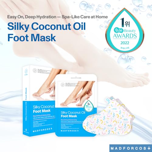 Silky Coconut Oil Foot Mask ? 5 or 10 Pairs Hydrating Booties for Dry, Cracked Feet | Nourishing, Moisturizing & Walkable | Spa Foot Treatment at Home (10 Pair (Pack of 2))
