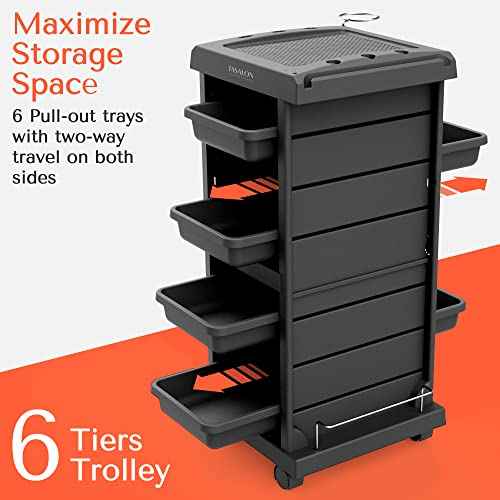 TASALON Salon Trolley - Space Saving Rolling Cart for Extra Storage - 6-Tray Multipurpose Salon Cart - Tattoo Tray