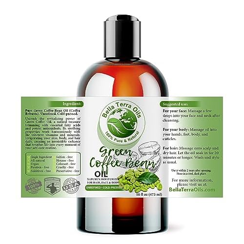 Bella Terra Oils - Green Coffee Bean Oil 16oz - Harness the Purity of Coffee Serum Ingredients, Enriched with Potent Acids for Lush & Healthy Skin