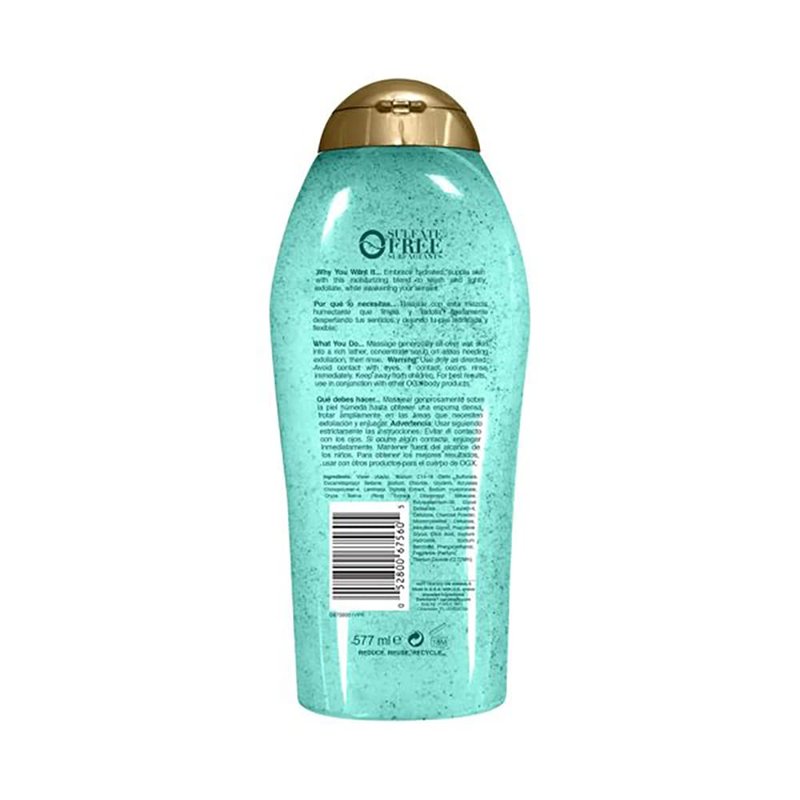 OGX Hydration + Sea Kelp & Hyaluronic Acid Sulfate-Free Lightly Moisturizing Body Scrub with Black Rice, Gentle Exfoliating Daily Body Wash to Soften & Smooth Skin, 19.5 Fl Oz (pack of 3)