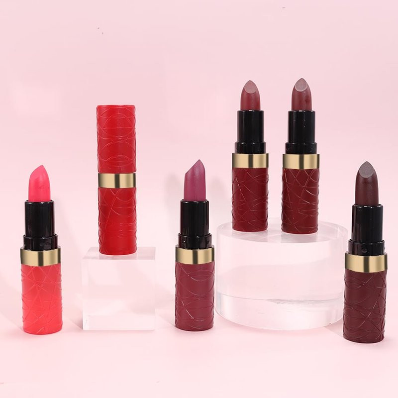 Matte Lipstick Set - 6 Pcs Long-Lasting Waterproof Lip Color | Nude Pink, Dark Red, Purple, Wine Red, Plum