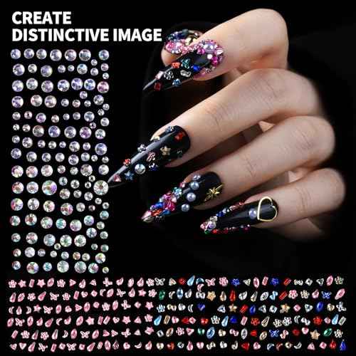 FAMDAMEI 24 Grid Nail Charms, Nail Art Kit with Multi Shapes Nail Charms and Gems, Flatback AB Nail Rhinestones Gold Nail Pearls, Charms Y2K for Nails, 3D Hawaii Flowers Nail Jewels for Nail Design