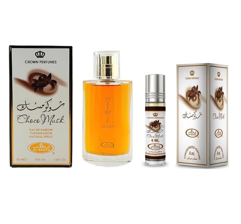 Al Rehab Choco Musk 2- Piece Set for Unisex, (1.7 Oz Eau De Parfum Spray + 6 Ml Concentrated Perfume Rollerball)