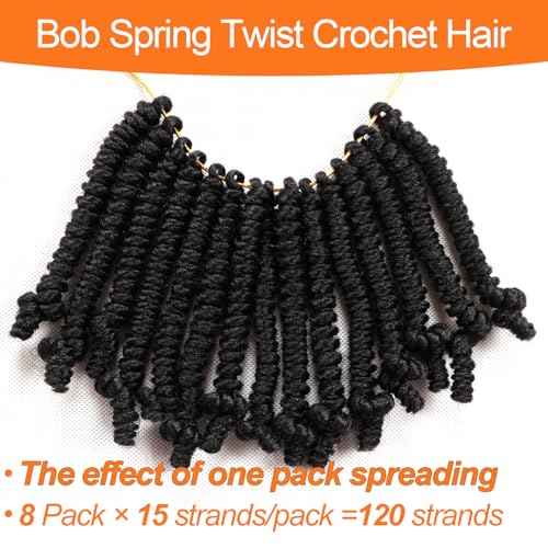 8 Packs Short Spring Twist Crochet Hair 4Inch Pretwisted Passion Twist Crochet Hair Curly Pre Looped Crochet Braids Hair Bomb Twist Kids Crochet Hair for Black Women (4 Inch, 1B#)