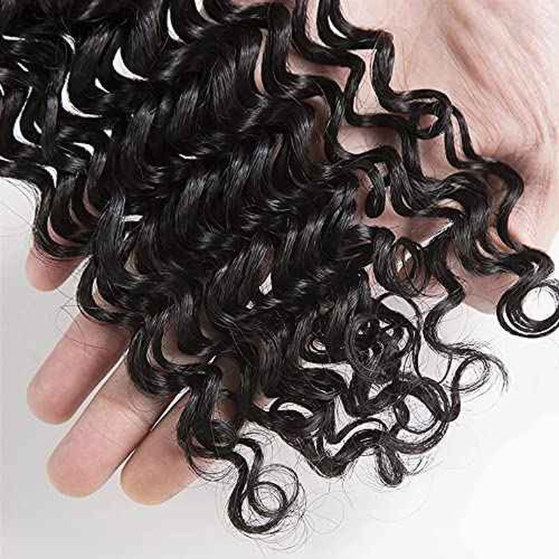 #1B Human Hair Bundles Deep Wave Bundles 30 32 34 Inch Unprocessed Brazilian Virgin Hair Weave 3 Bundles Deep Wave Human Hair Extensions Natural Color Bundle 50 Grams Per Bundle For Woman