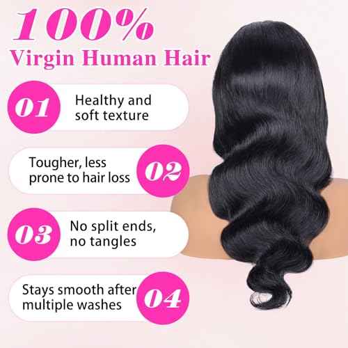 13x4 Lace Front Wigs Human Hair Pre Plucked 26 Inch Body Wave HD Lace Front Wigs Human Hair Natural Color 180% Density Glueless Wig 100% Virgin Human Hair with Baby Hair for Women