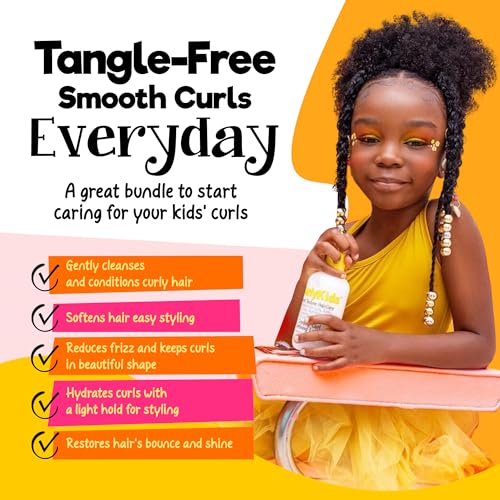 CurlyKids Super Detangle Spray Bundle with Hair Detangler Spray, Kids Shampoo, Conditioner, Gel & Creme for Curly, Frizzy, & Wavy Hair | Sulfate & Paraben-Free Formula to Detangle
