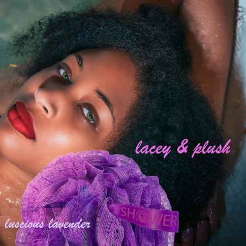 Loofah-Bath-Sponge Hot-Lacey-Mesh // 4-Sexy-Lace-Colors by Shower Bouquet / 2-Scrubs-in-1 Large Full 60g Pouf Body Luffa Loofa Loufa Puff - Exfoliate, Cleanse Skin with Luxurious Bathing Accessories