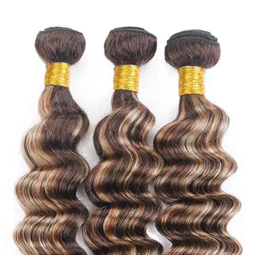 P4/613 Human Hair Bundles Highlight Bundles Human Hair Blonde Deep Wave Bundles Brazilian Human Hair Double Weft Soft And Silky Remy Hair Extensions for Black Women 14 16 18 Inch