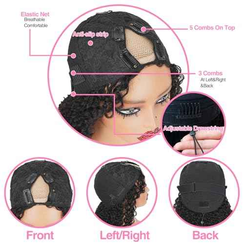 sterly V Part Wig Human Hair Glueless No Leave Out Upgrade U Part Wigs Burmese Curly Wig with Spiral End Deep Curly Wigs For Women Full Head Clip In Half Wigs 200% Density 20inch