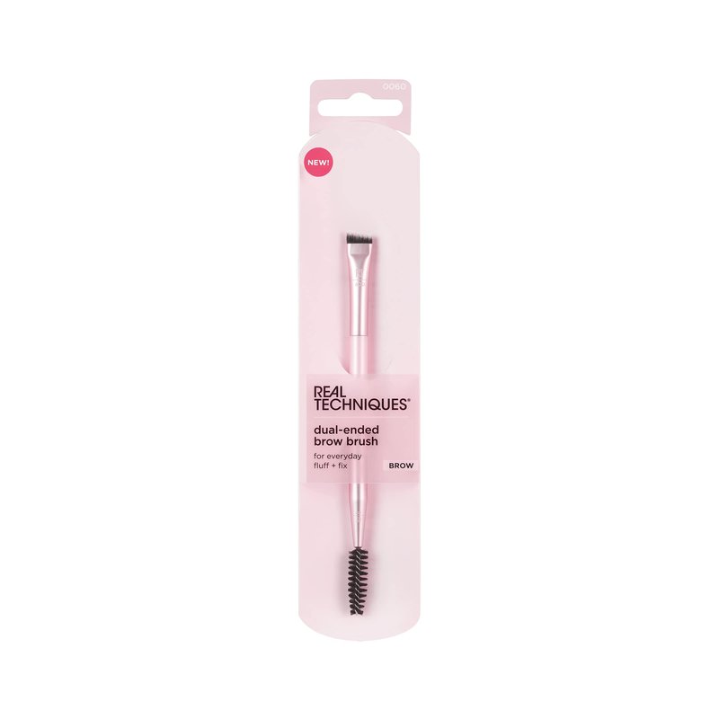 Real Techniques Dual-Ended Brow Brush, For Shaping & Filling Eyebrows, Travel-Friendly Spoolie & Liner Brush, Blend Natural, Full, or Laminated Brows, Luxury Applicator, Vegan, 1 Count