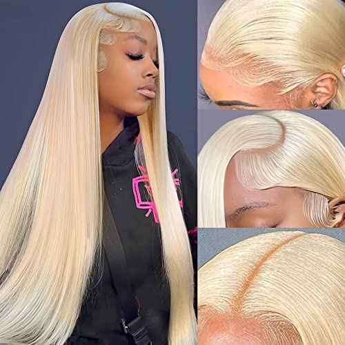 613 Blonde 13x4 Lace Front Wig Human Hair Pre Plucked Brazilian Straight 613 Blonde Human Hair Wigs for Women 150% Density Transparent Lace Frontal Wig with Baby Hair (16 inch, 13x4 Straight)
